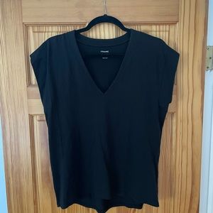 Frame, Le Mid Rise V-Neck Short Sleeve, Small, Black